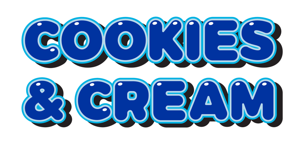 Flavour bubble text for Cookies & Cream Protein Bars